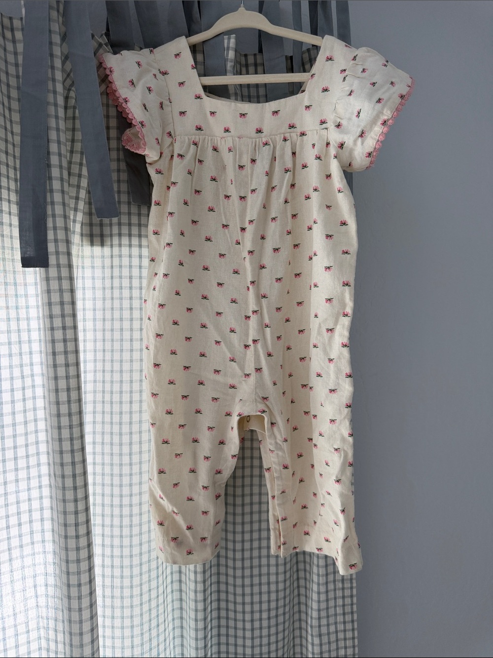 Old Navy Cream One-Piece Romper with Pink Floral Accents